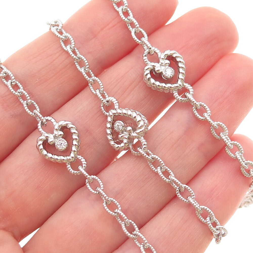 JUDITH RIPKA 925 Sterling Silver Round-Cut C Z Heart Station Chain Necklace 18"